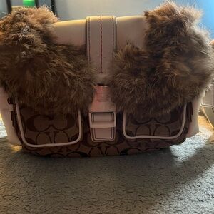 Coach limited edition fur lined cross body bag with adjustable strap EUC